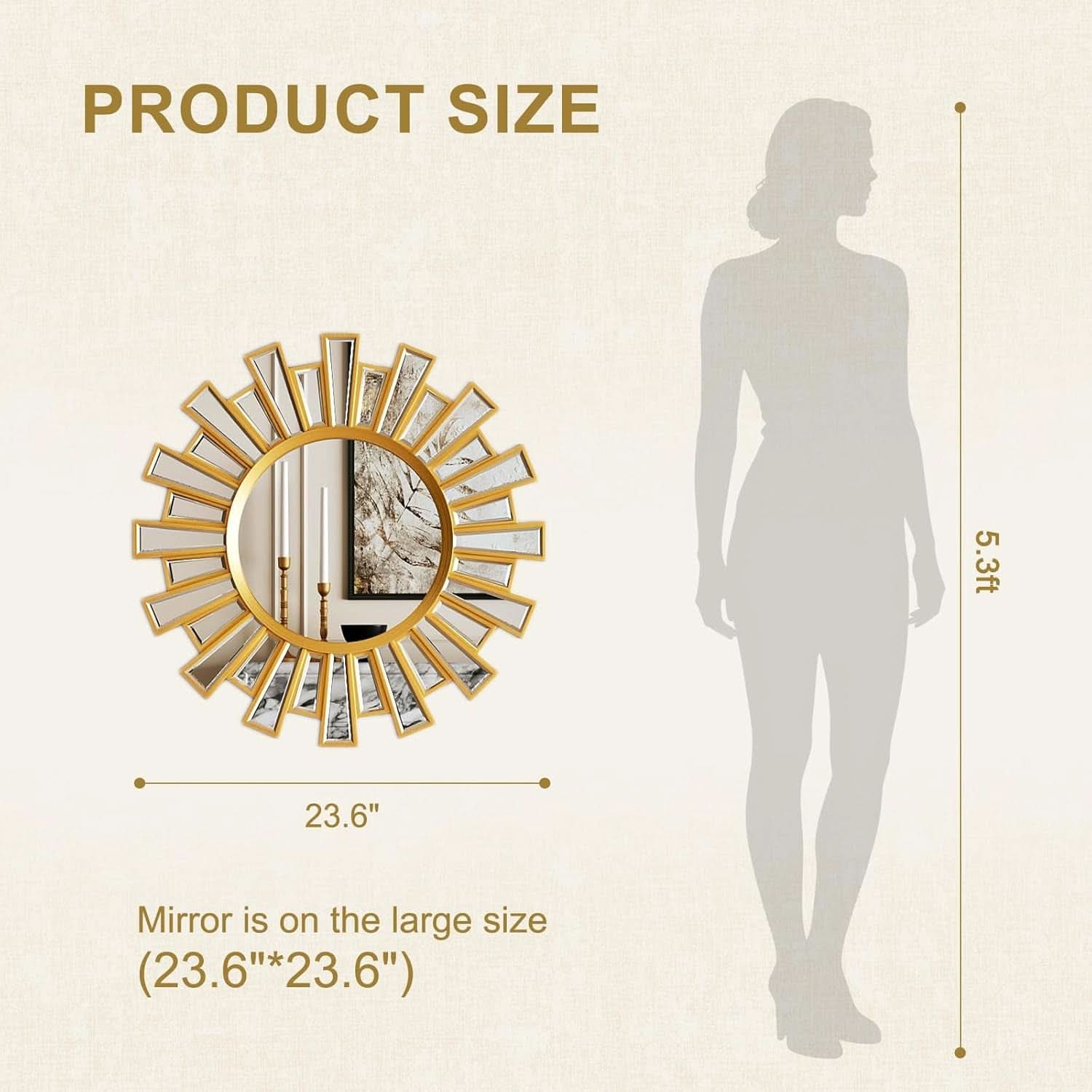 Sunburst Mirror Gold Twenty Four Inch Diameter Wall Decor