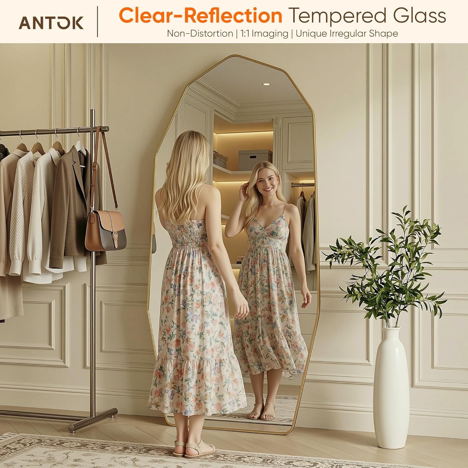 Full Length Mirror Seventy One Inches By Thirty Two Inches Gold Diamond Frame