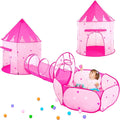 Pink 3in1 Kids Play Tent Set With Ball Pit And Tunnel