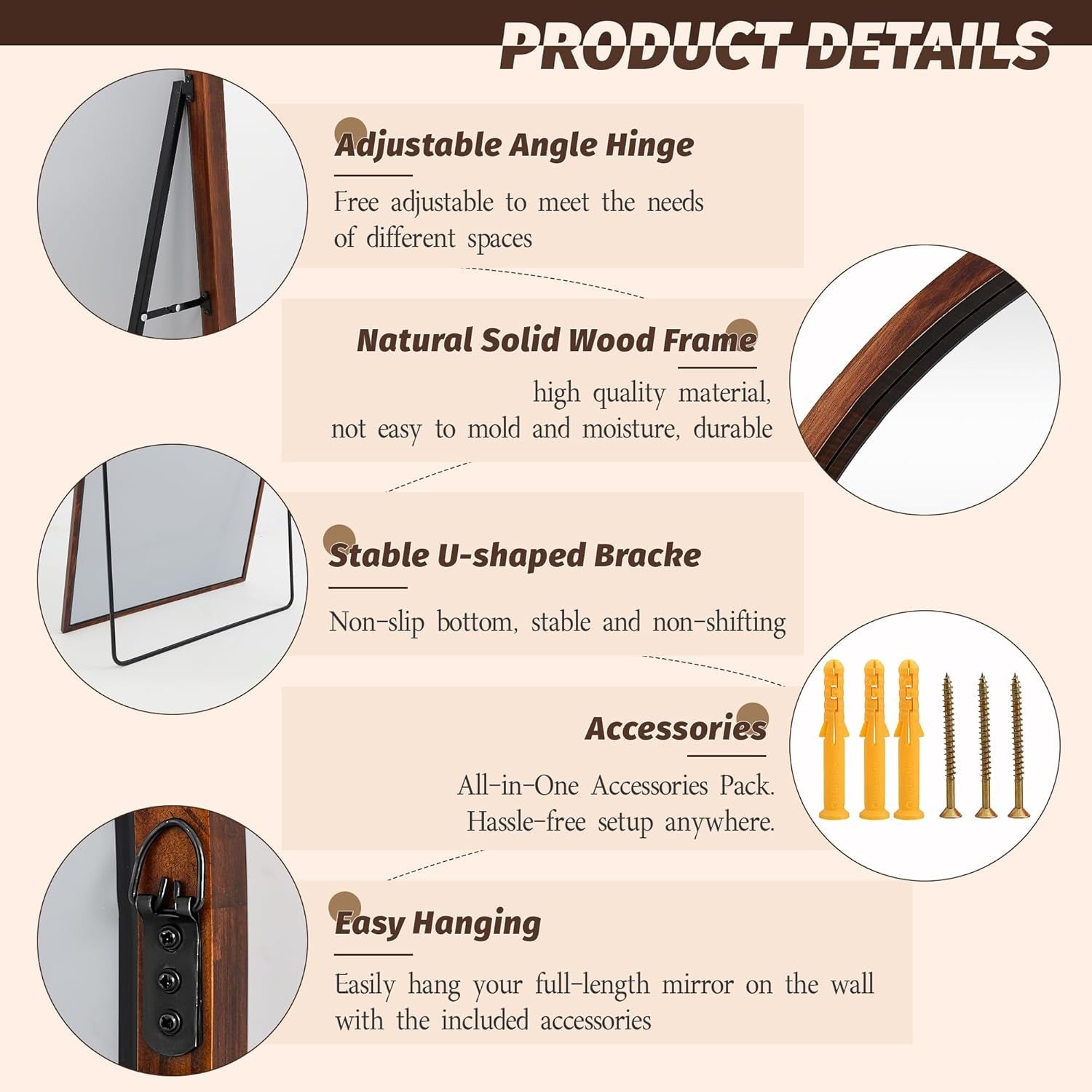 Full Length Floor Mirror Walnut Wood Free standing Unit
