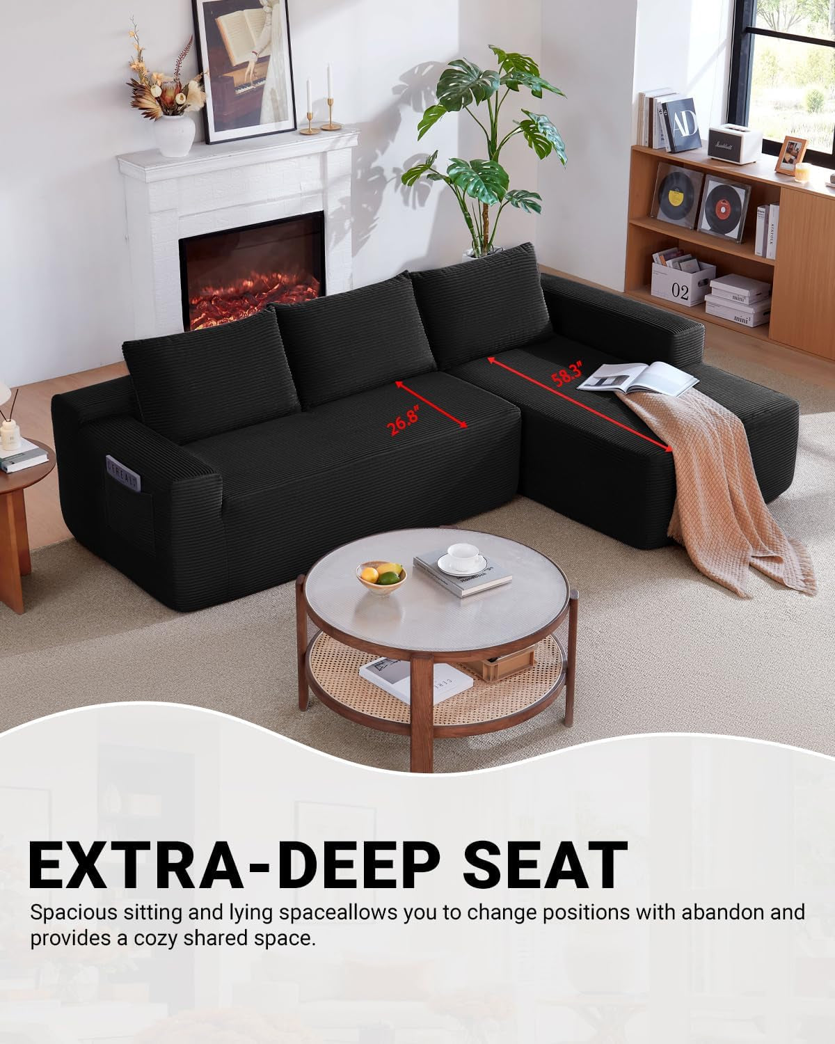 96 Inch Cloud Contemporary Sectional Sofa Charcoal