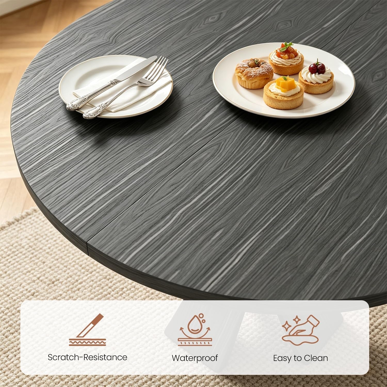 43 Charcoal Circular Dining Table Hardwood Farmhouse
