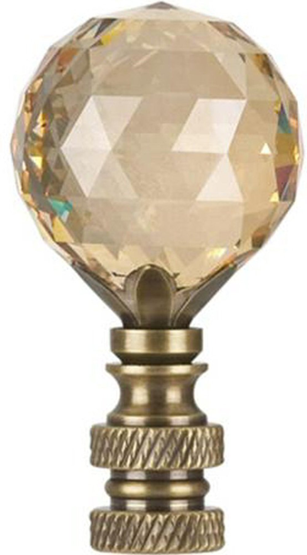 Stephanov Faceted Champagne Crystal Ball Lamp Finial Antique Brass