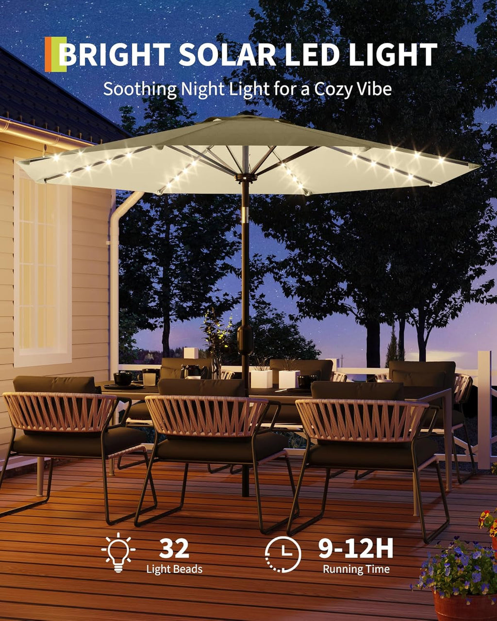 Patio Market Umbrella 9FtBeige All Weather Guard Canopy