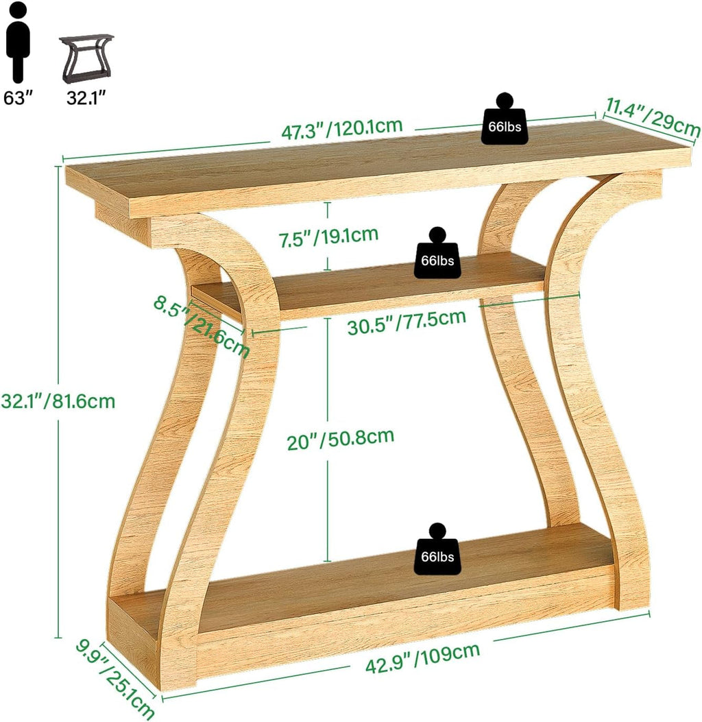 Solid Wood Console Table Forty Seven Inch Wide Three Tier