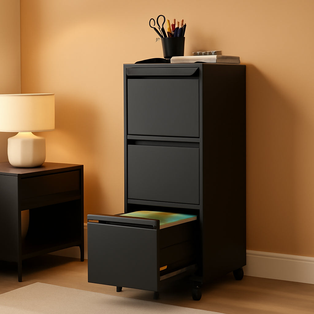 Black 5-Drawer Commercial-Grade Filing Cabinet Lockable