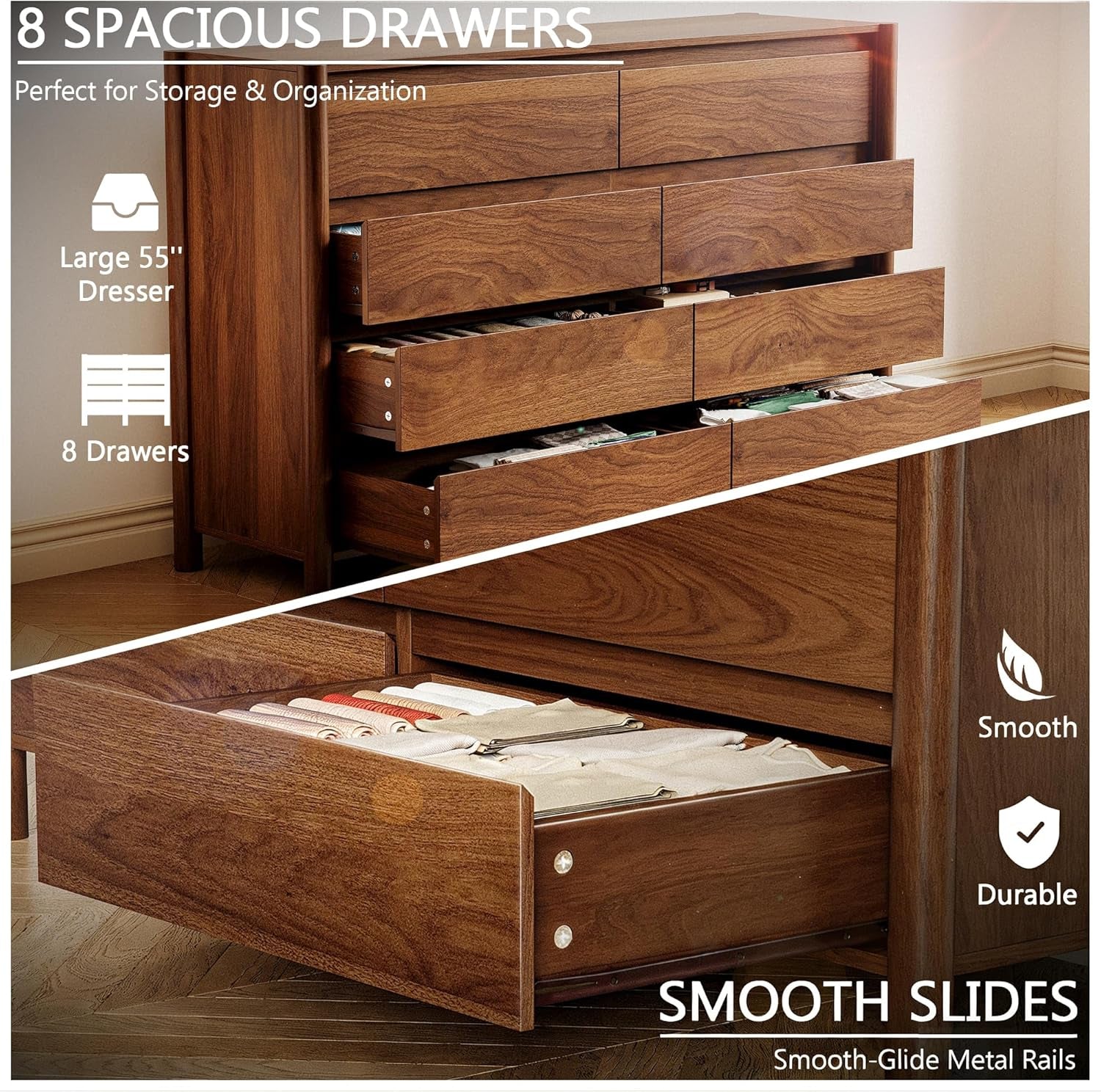 Walnut Mid century Dresser With Generous Deep Drawers