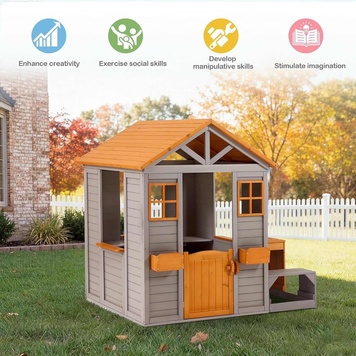 Brown Weatherproof Wooden Playhouse With Sand Table