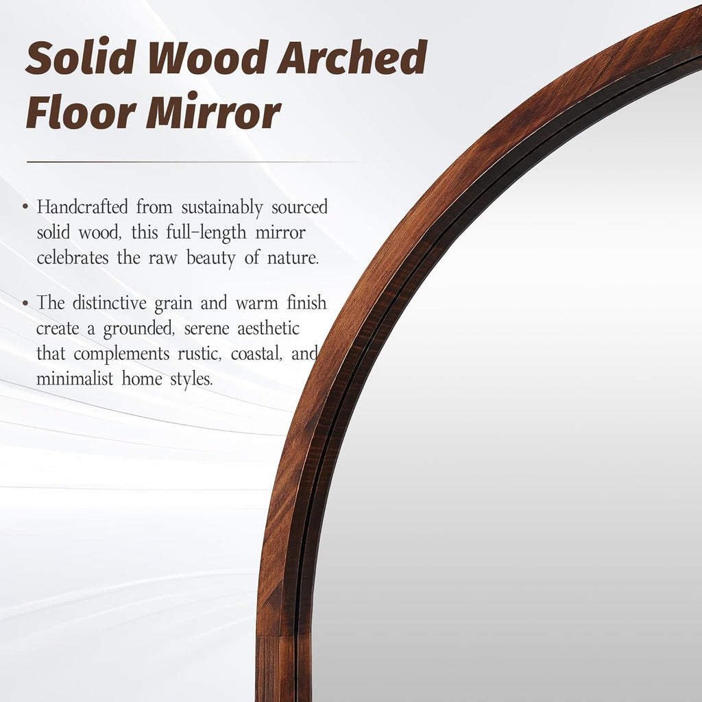 Full Length Floor Mirror Walnut Wood Free standing Unit