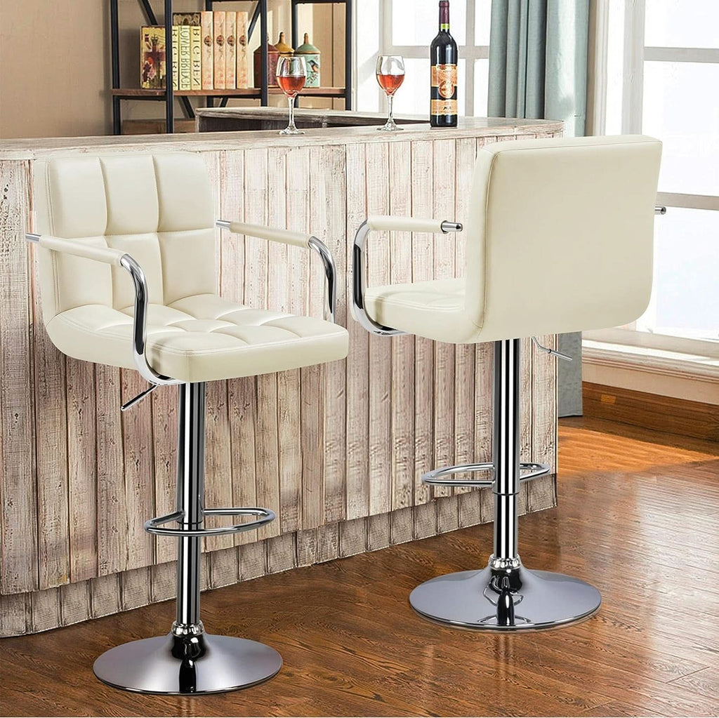 Beige Tall Bar Stools Adjustable Swivel Set Of Two
