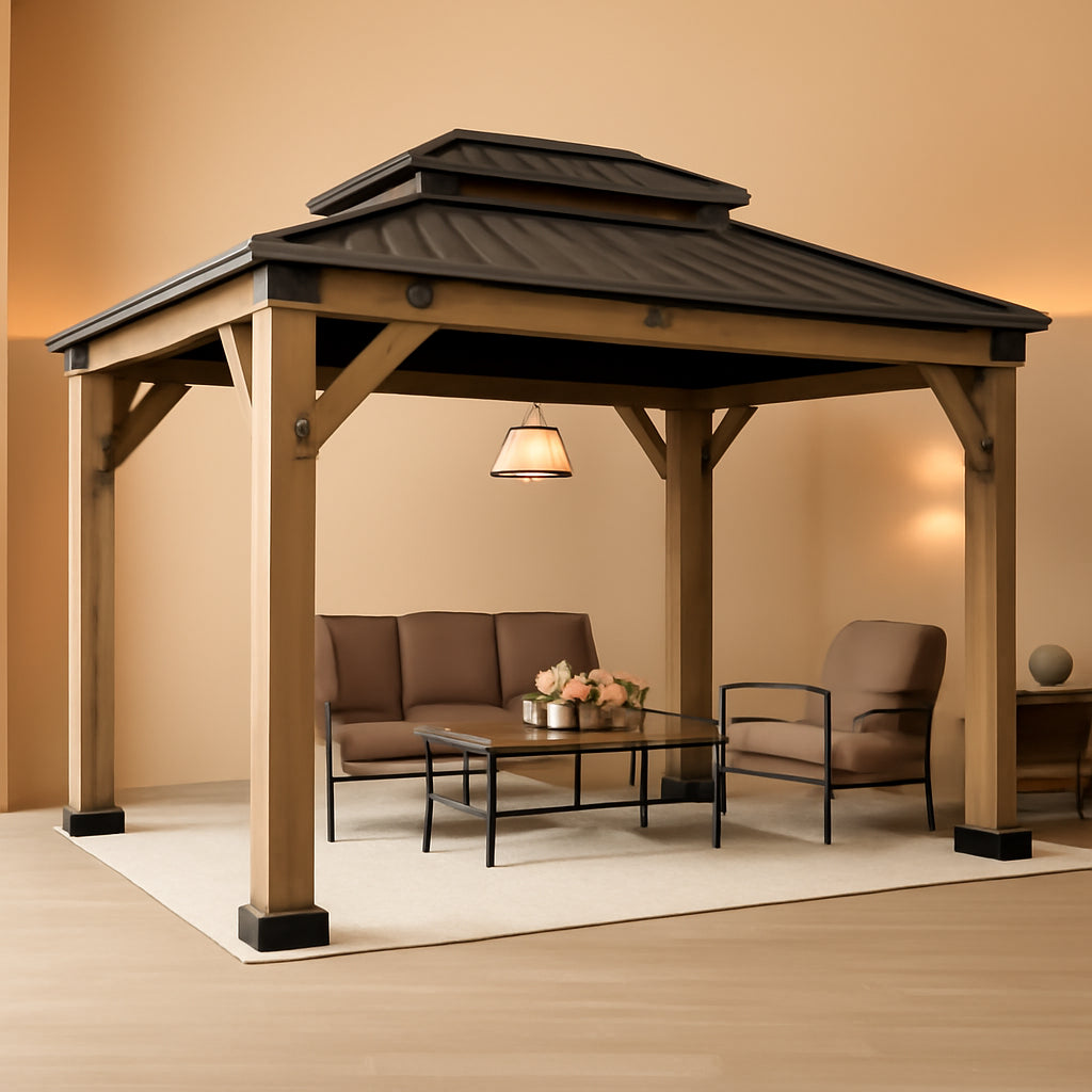12x16 Outdoor Cedarwood Gazebo Grey Hardtop Pavilion