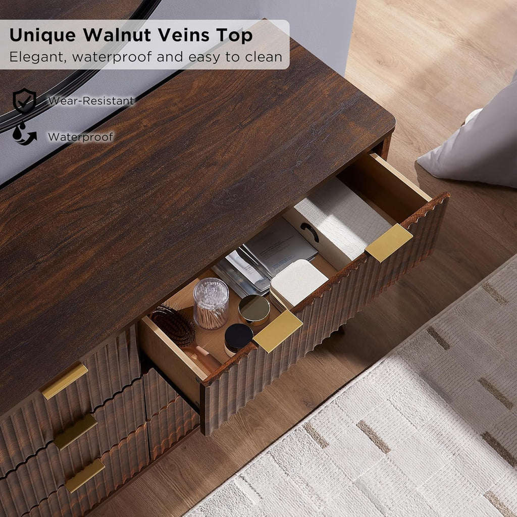 Dark Walnut Contemporary Fluted Six Drawer Dresser