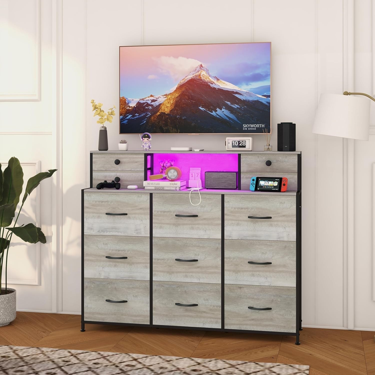 Charcoal Long Dresser With Integrated Power Outlets
