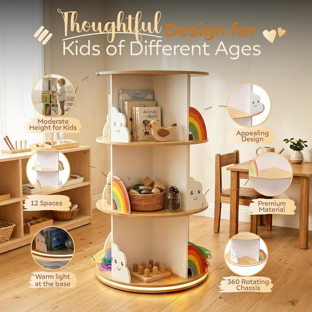 Rotating Kids Bookcase Three Sixty Degree White Wooden
