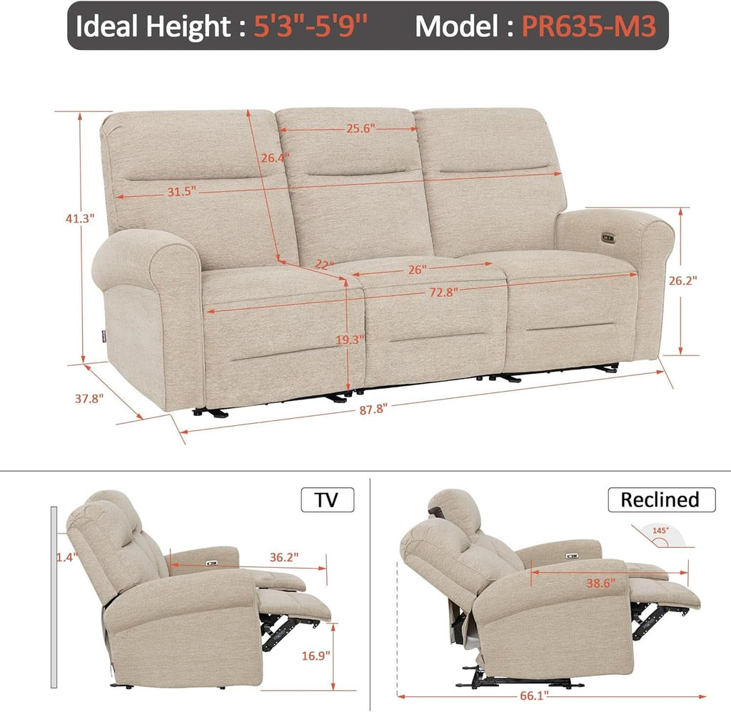 87.8 Inch Wall Hugger Reclining Sofa With Drop Down Table