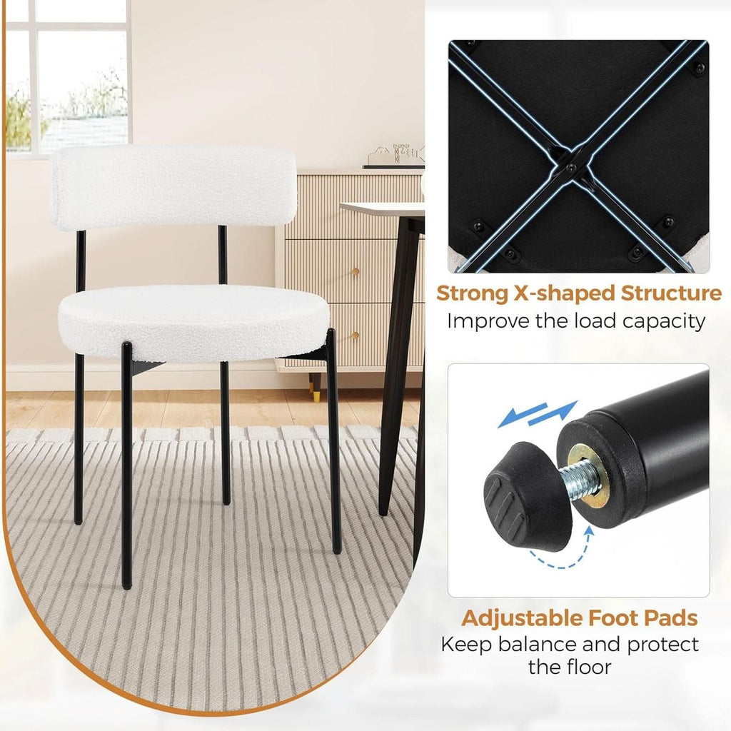 Elegant White Sherpa Upholstered Dining Chairs Set