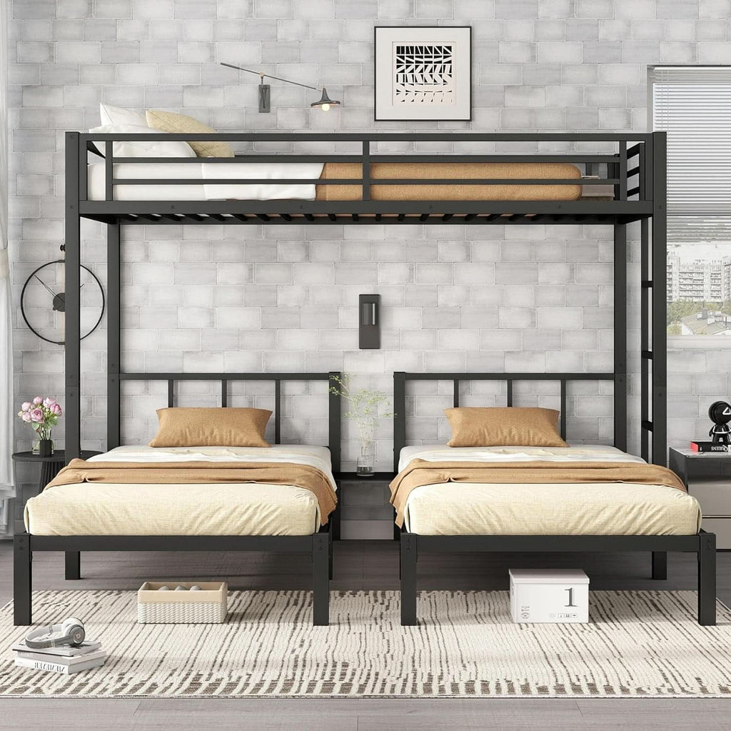 Triple Bunk Bed For Kids Metal Twin Over Twin Black