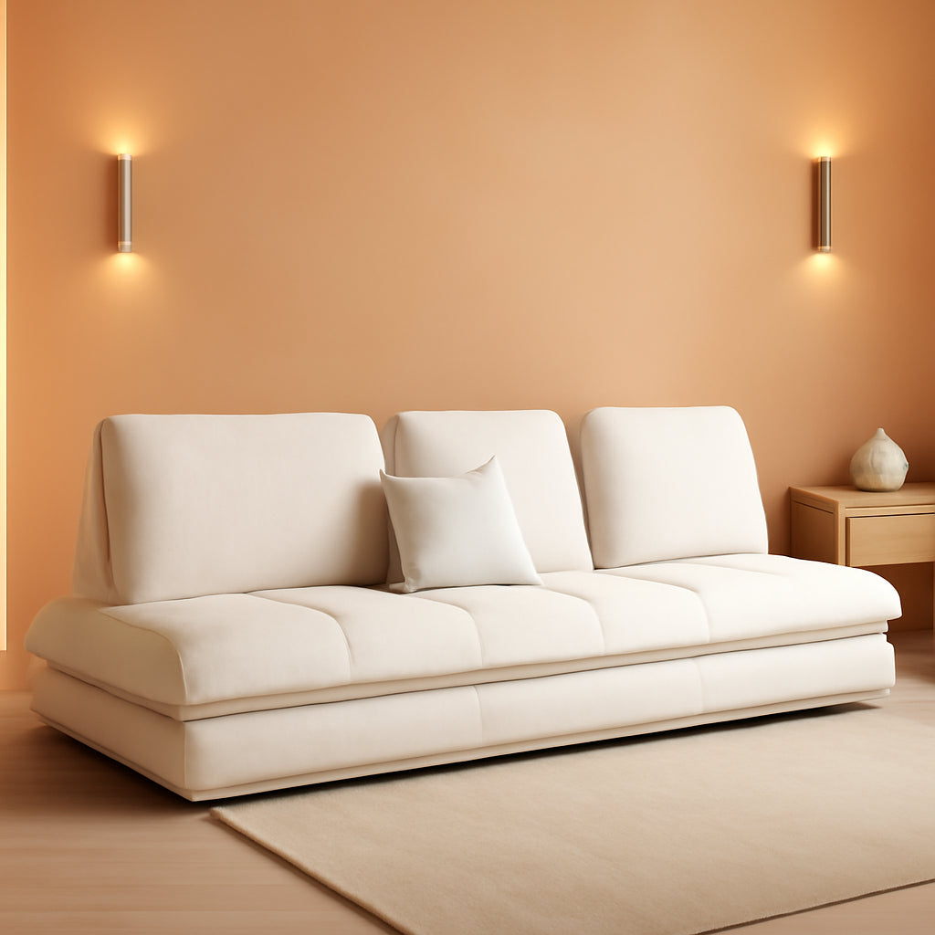 Beige Microfiber Sectional Sofa Daybed With Ottoman