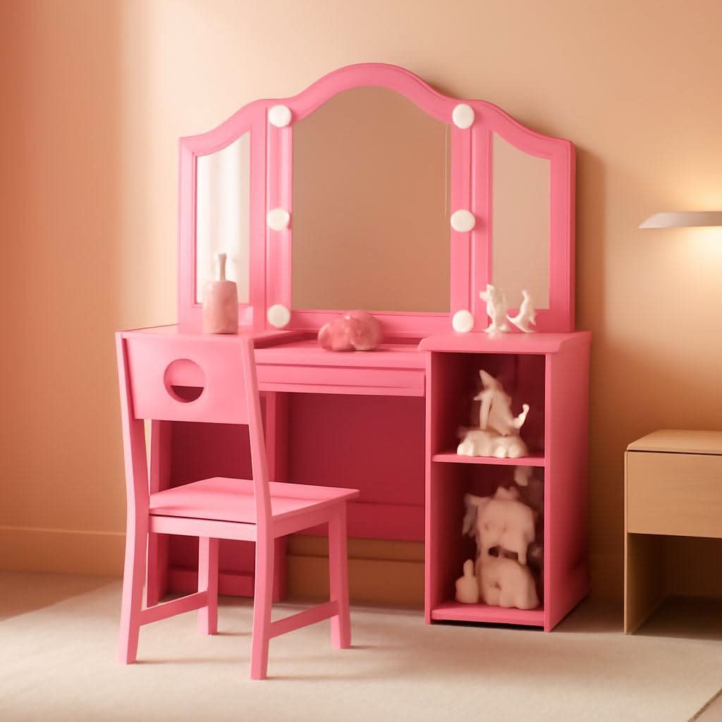 Kids Vanity Table With Princess Multifunctional Storage