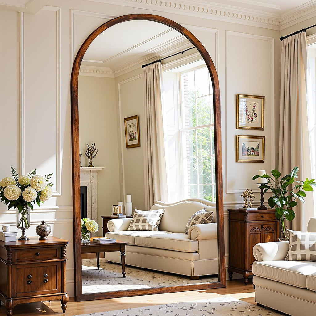 Full Length Floor Mirror Walnut Wood Free standing Unit