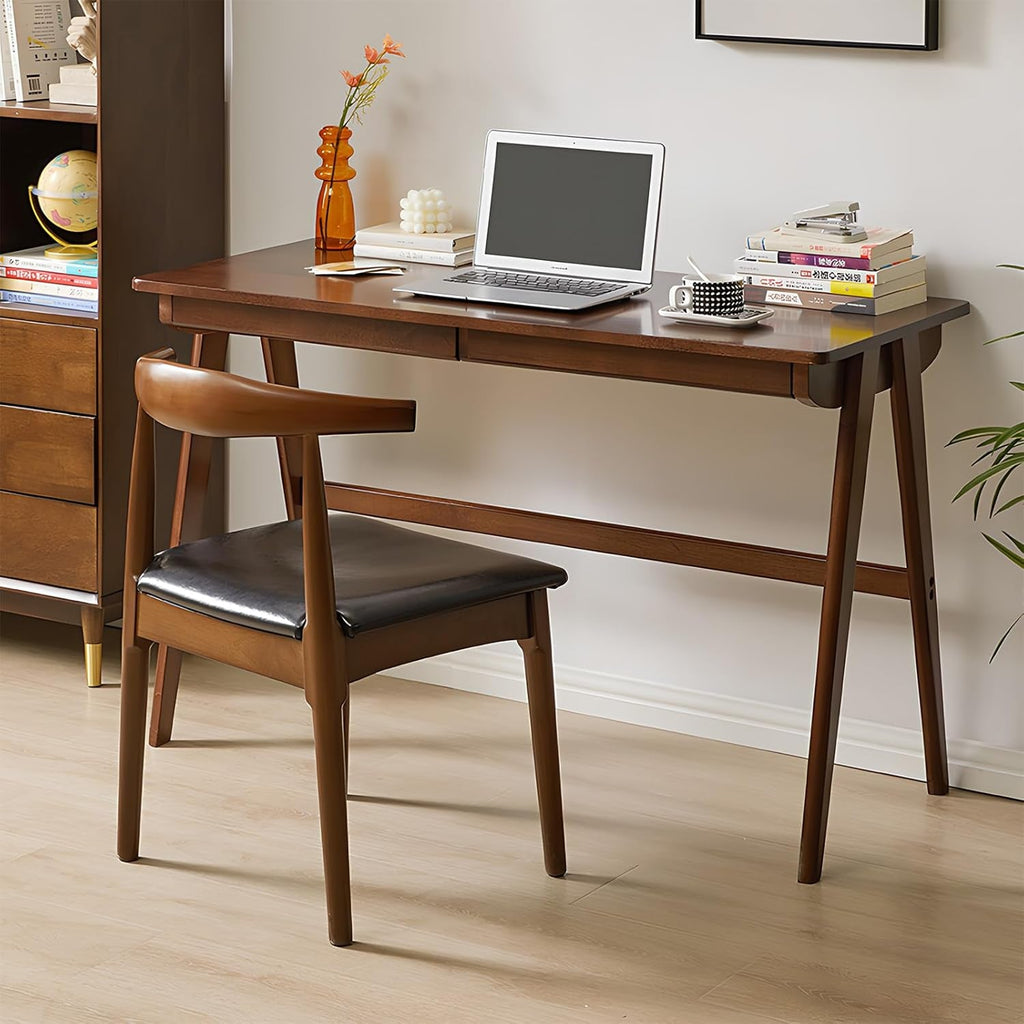 Walnut Solid Wood Computer Workstation With Drawers