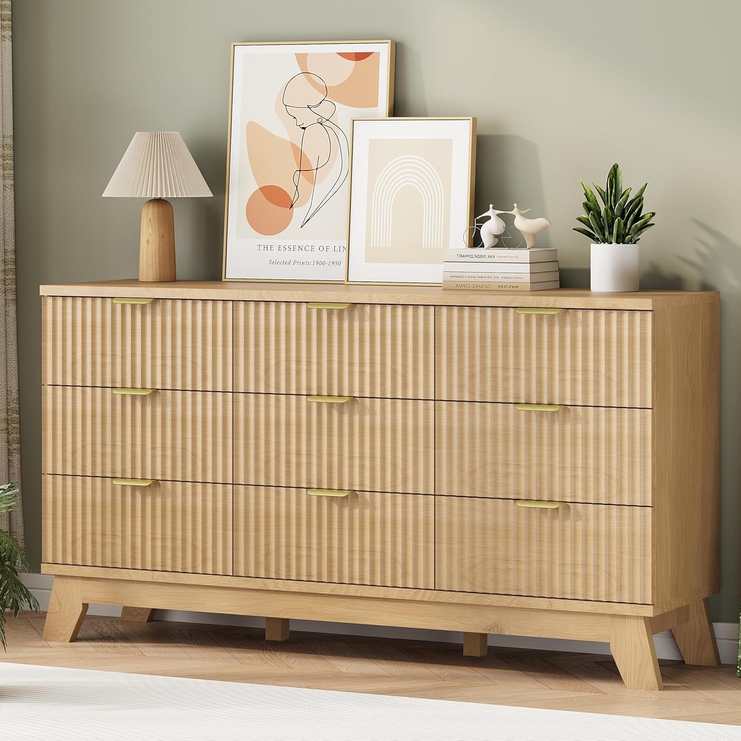 Natural Oak Fluted Textured Dresser With Nine Drawers