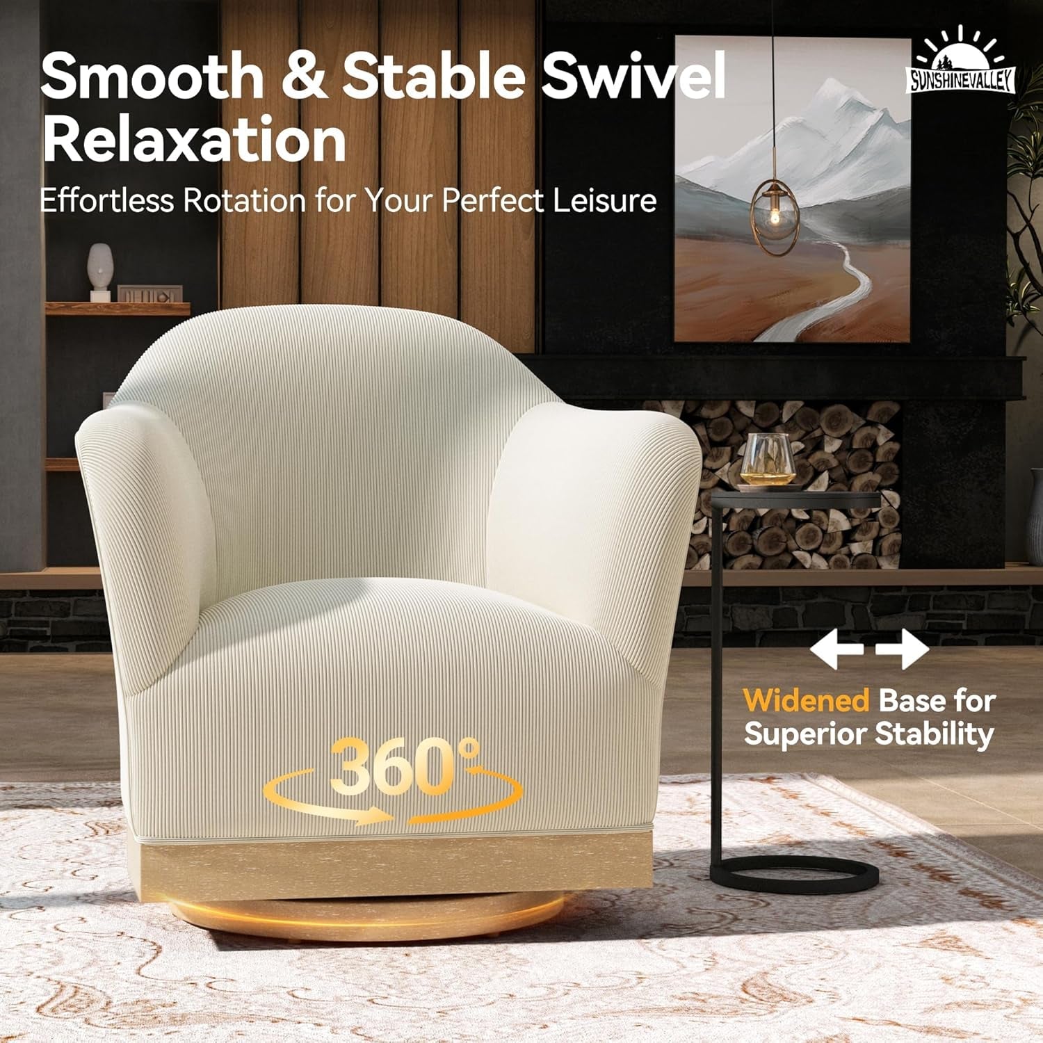 Beige 360 Degree Swivel Upholstered Accent Armchair