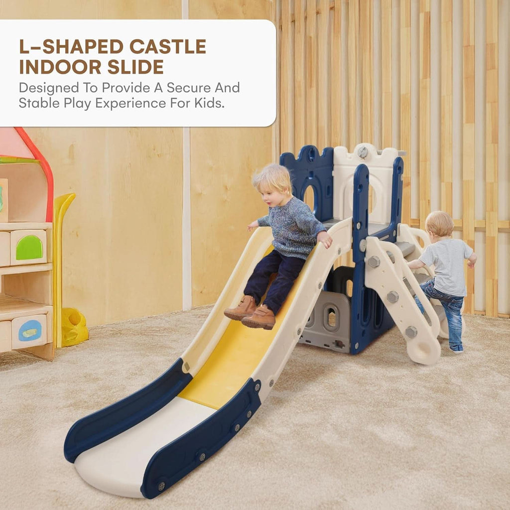 Toddler Playhouse With Slide Freestanding Blue Yellow