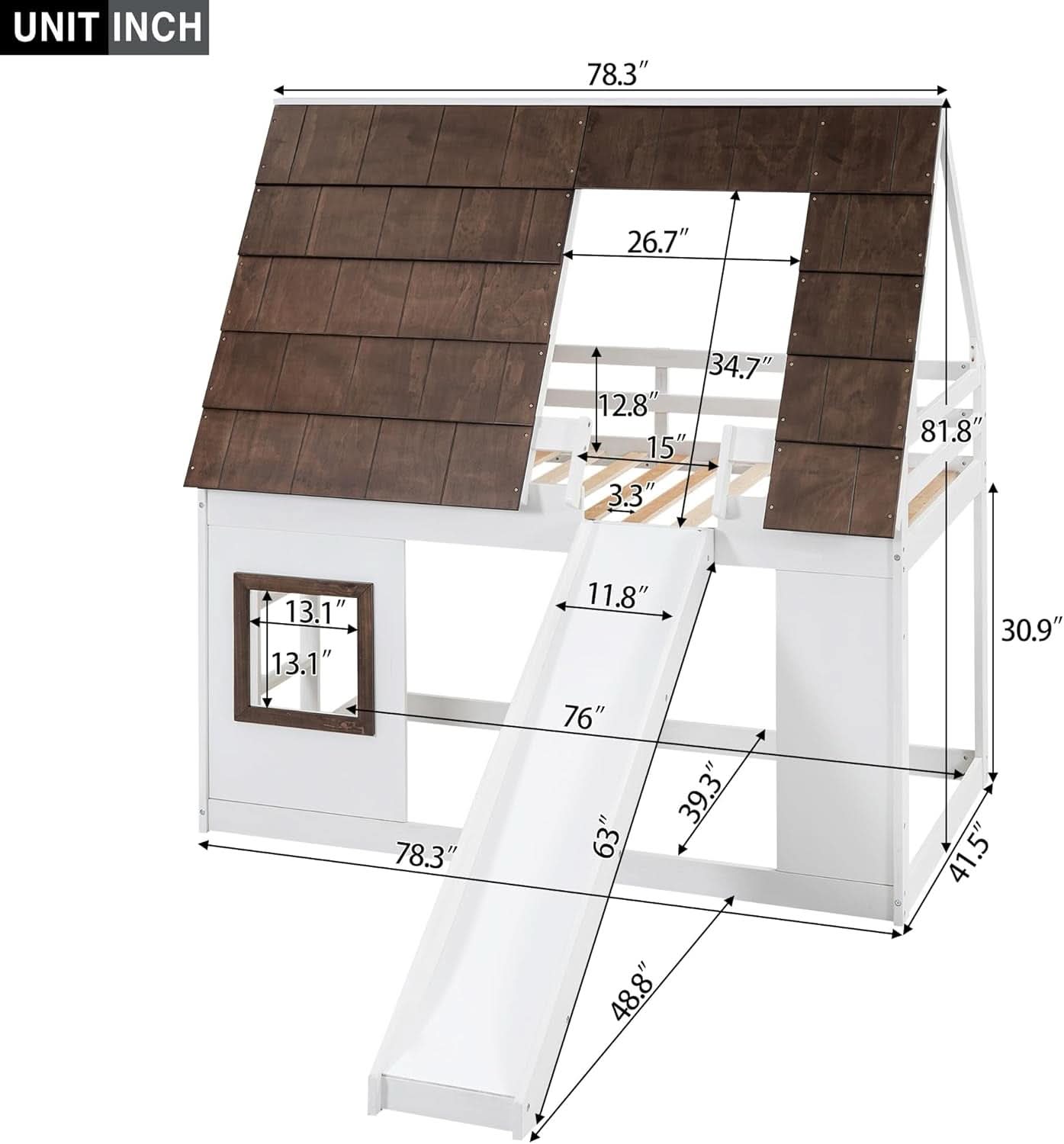 Twin Over Twin Bunk Bed With Slide For Kids Room Ready