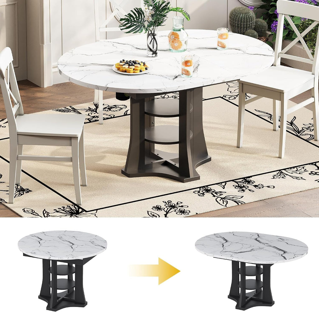 White Marble Extendable Dining Table Circular Convertible