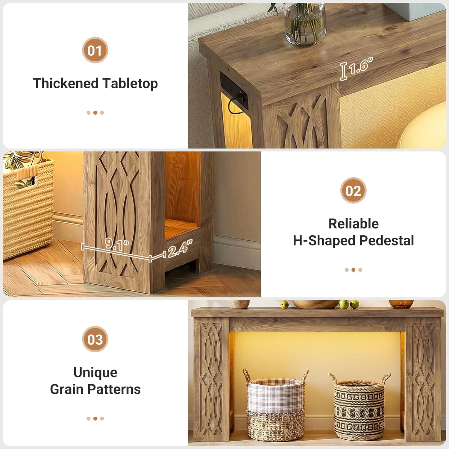 Forty Seven Inch Rustic Console Table With Built In Outlet