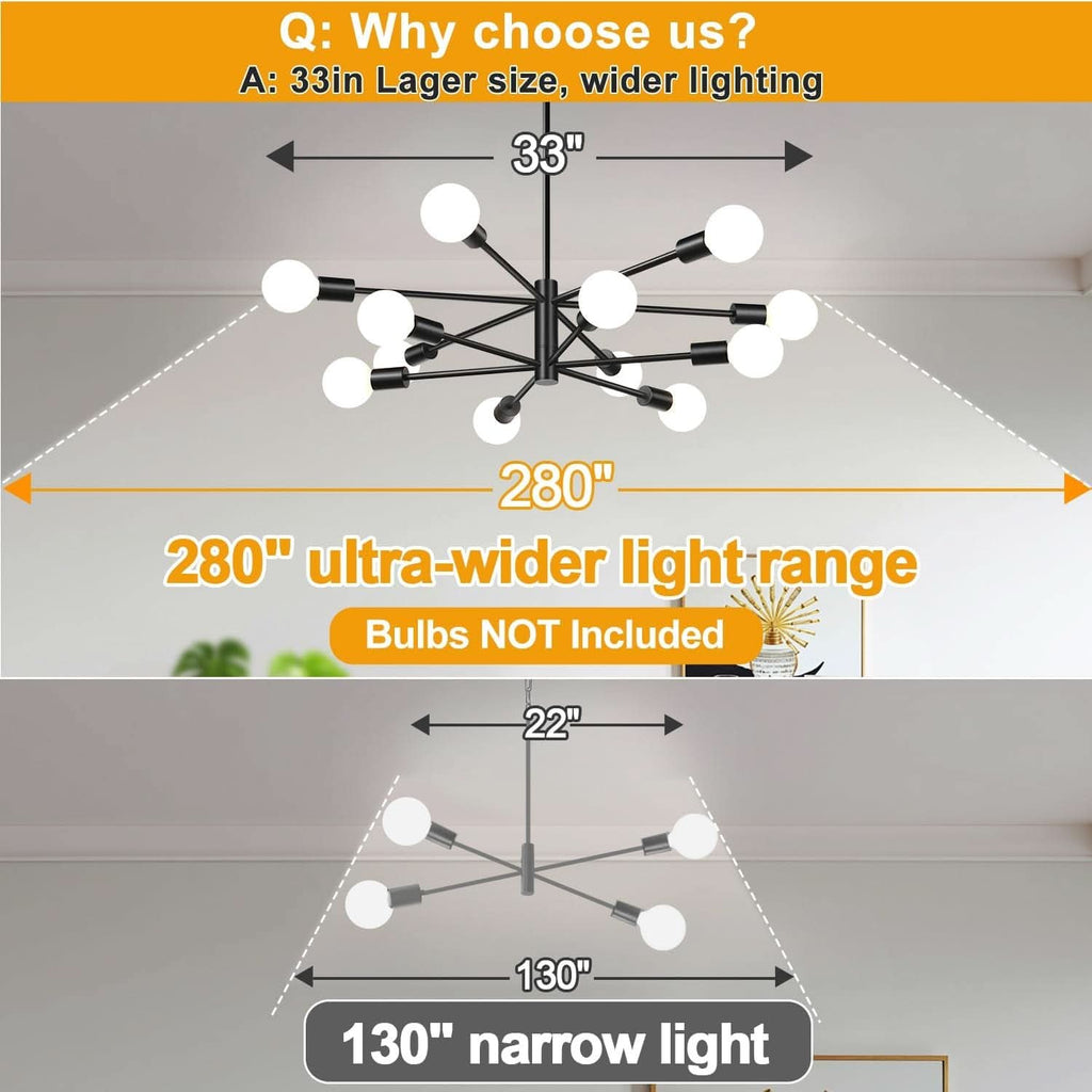 Twelve Light Matte Black Sputnik Chandelier Fixture