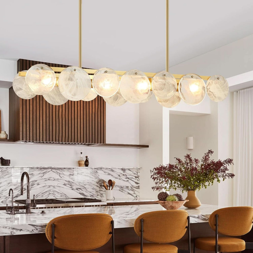 Gilded Rectangular Glass Chandelier 38.2 Inch Light