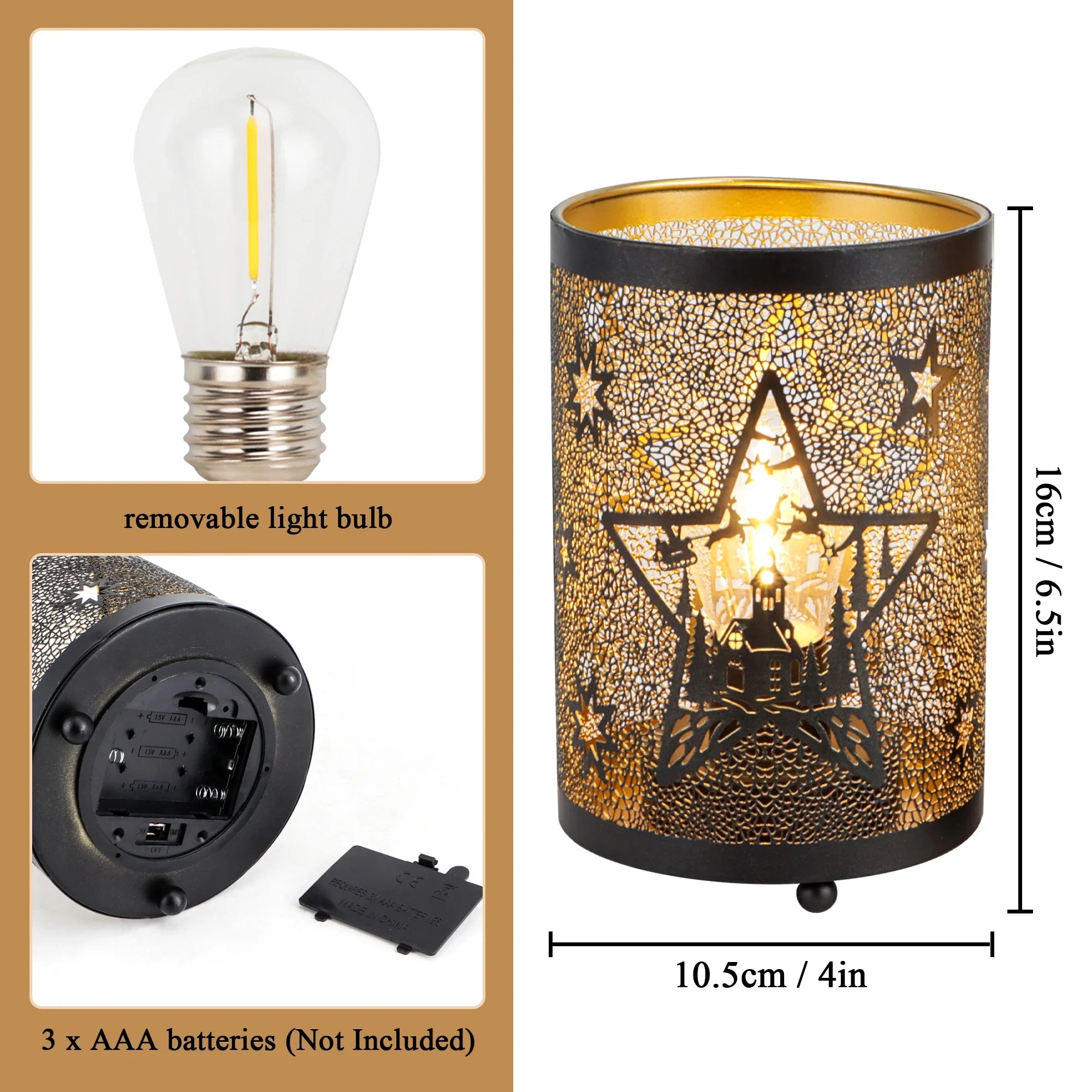 12PCS Etched Star lamp Battery Operated 6.5" H Bronze Metal Table Lamp with 6H Timer Decorations for Living Room Tabletop Parties Patio Entryway Indoors Outdoors