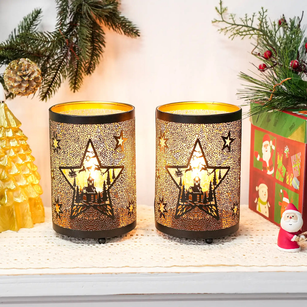 12PCS Etched Star lamp Battery Operated 6.5" H Bronze Metal Table Lamp with 6H Timer Decorations for Living Room Tabletop Parties Patio Entryway Indoors Outdoors