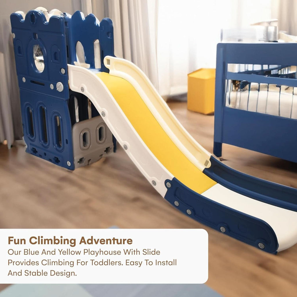 Toddler Playhouse With Slide Freestanding Blue Yellow