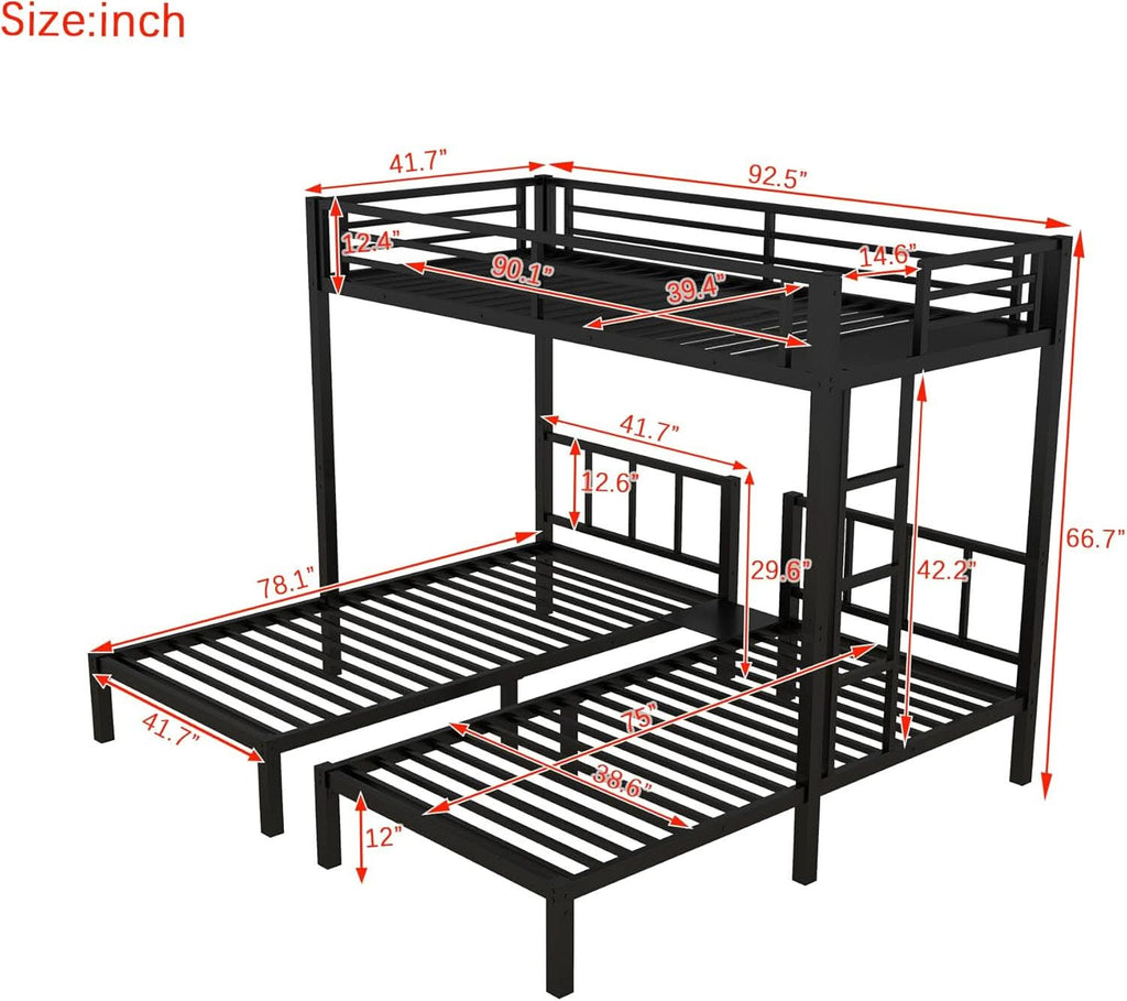 Triple Bunk Bed For Kids Metal Twin Over Twin Black