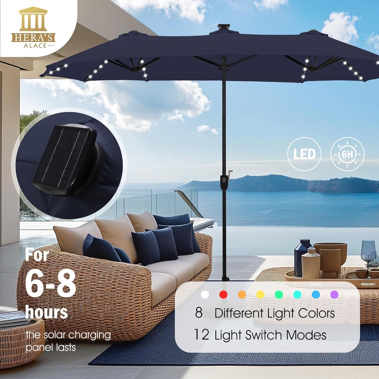 13 Feet Patio Umbrella With Multicolor LED Illumination