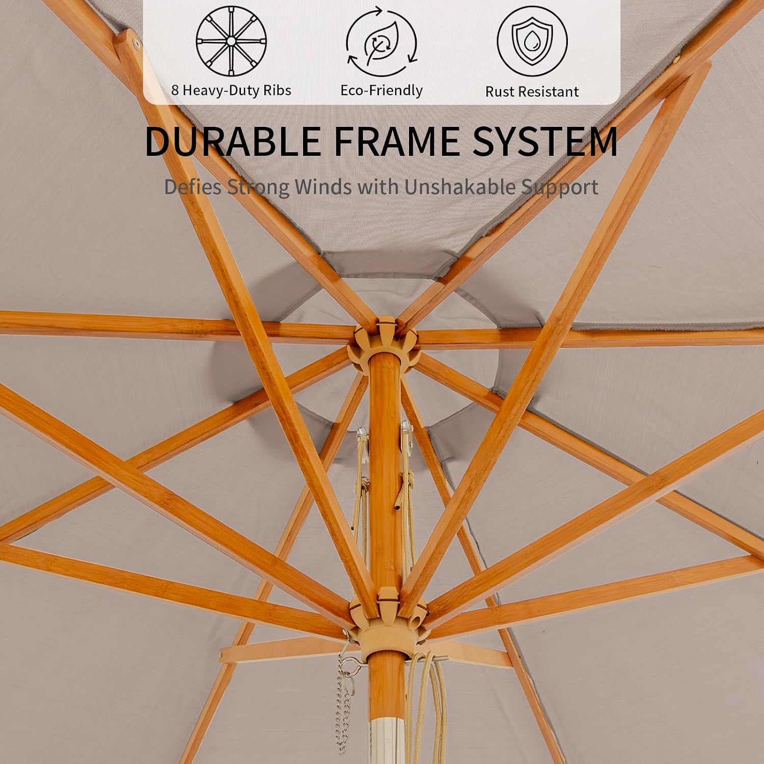 Nine To Ten Foot Bamboo Patio Outdoor Umbrella UPF50 Tilt