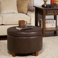 Round Leatherette Storage Ottoman Chocolate Brown Large