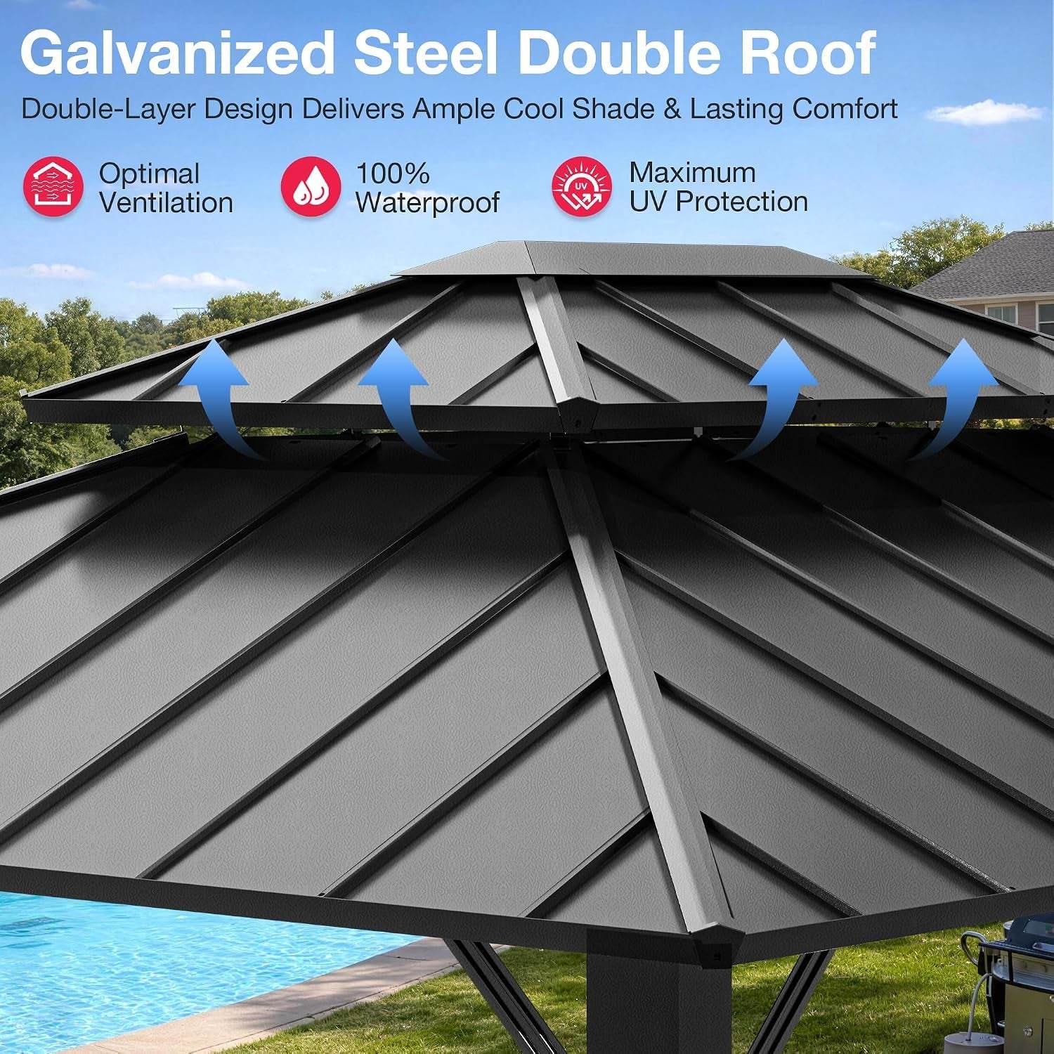 10x12 Galvanized Steel Hardtop Gazebo Aluminum Frame