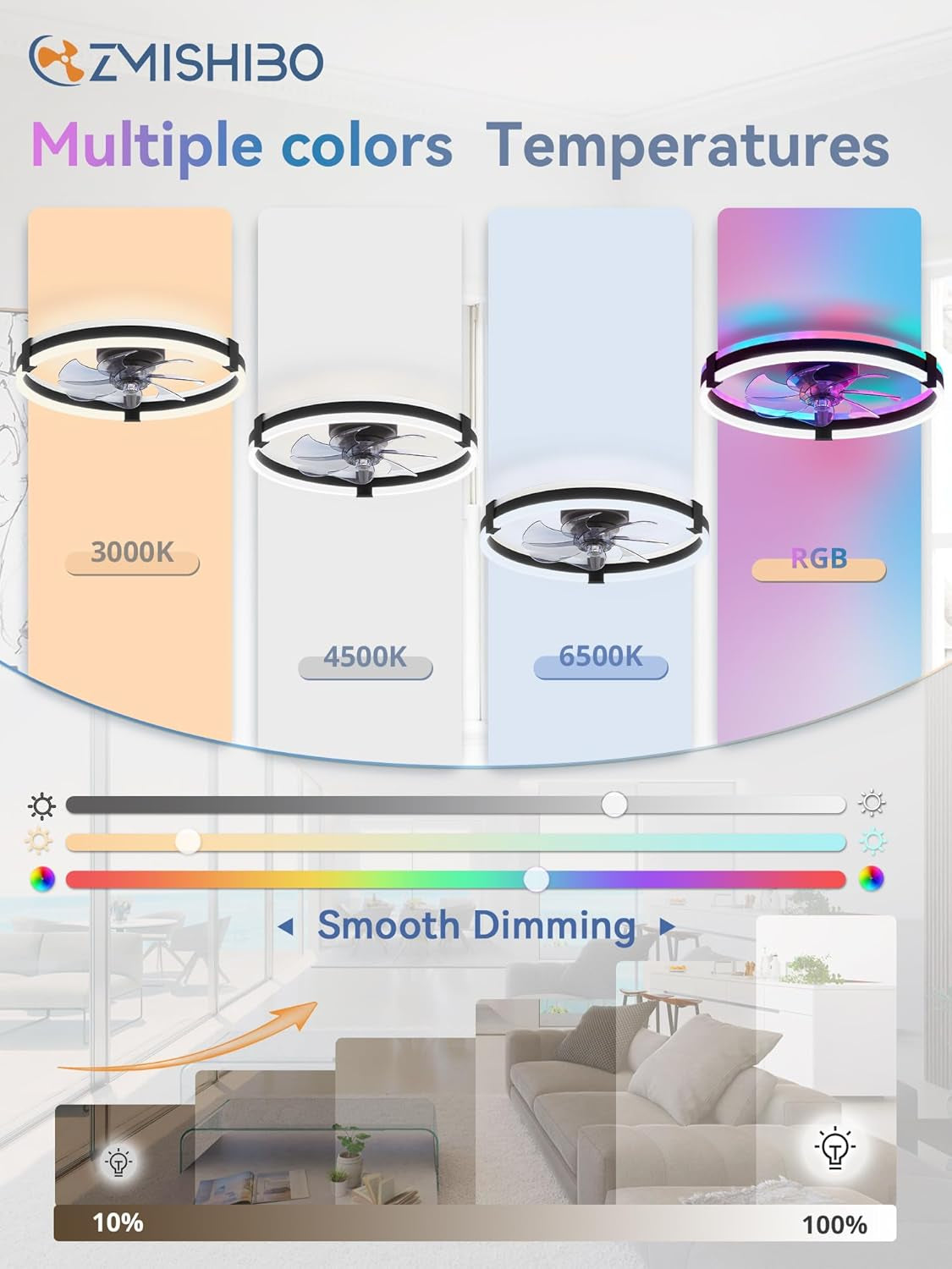 Twenty Inch RGB Ceiling Fan With Remote Dimmable LED