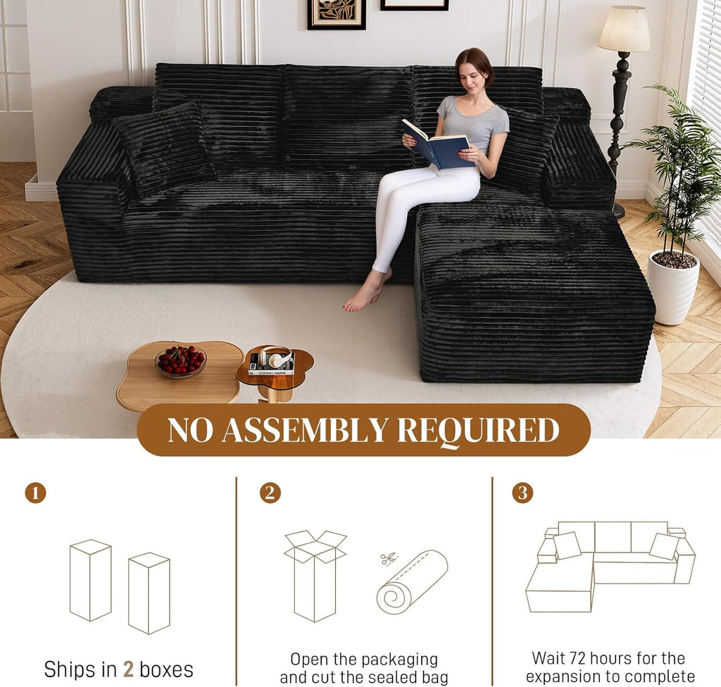 108 Inch Corduroy Left Facing Sectional Sofa Charcoal