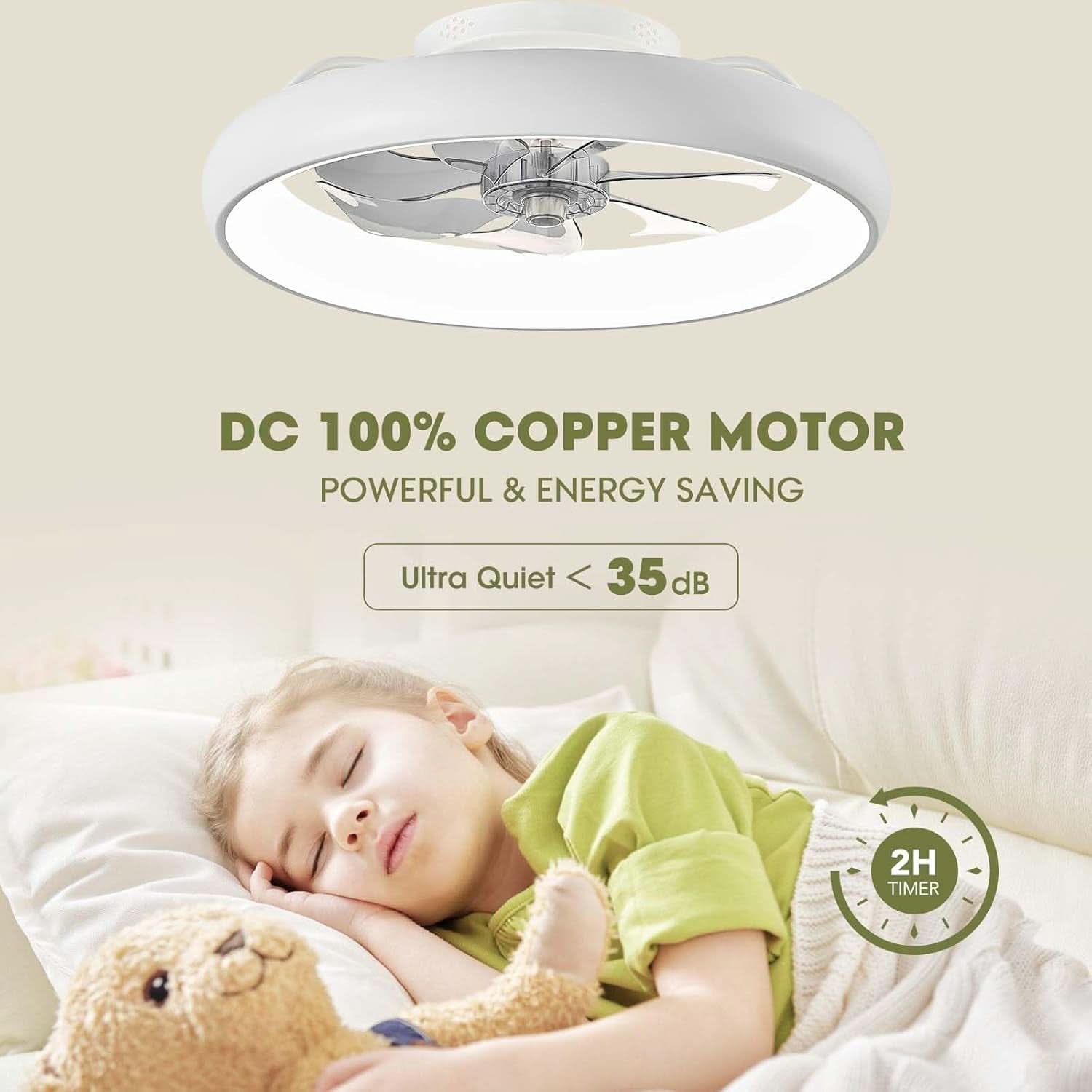 20 Inch Flush Mount Ceiling Fan With Smart Control