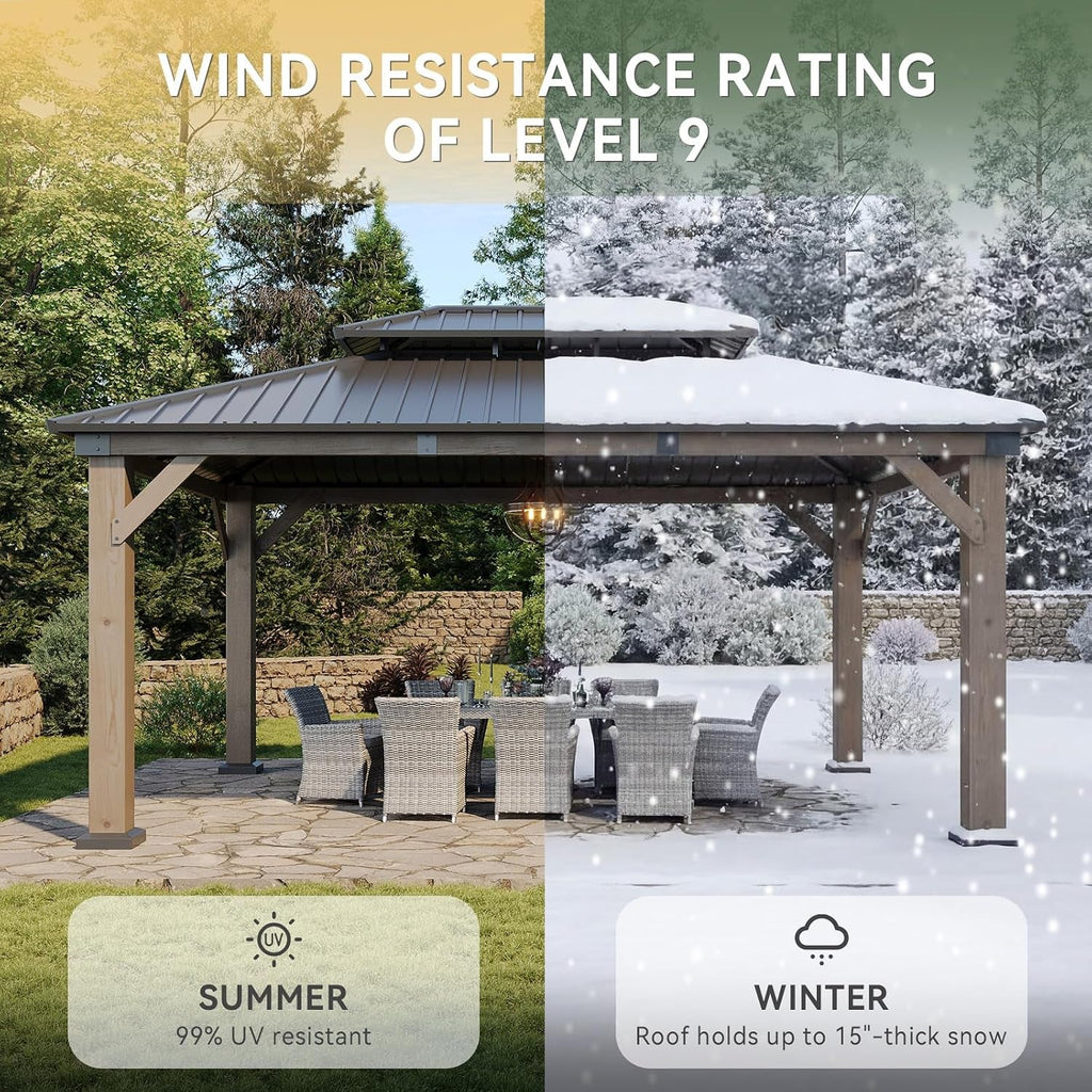 12x16 Outdoor Cedarwood Gazebo Grey Hardtop Pavilion