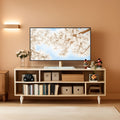 Walnut Finish 65 Inch TV Stand With Storage Cabinet Solutions