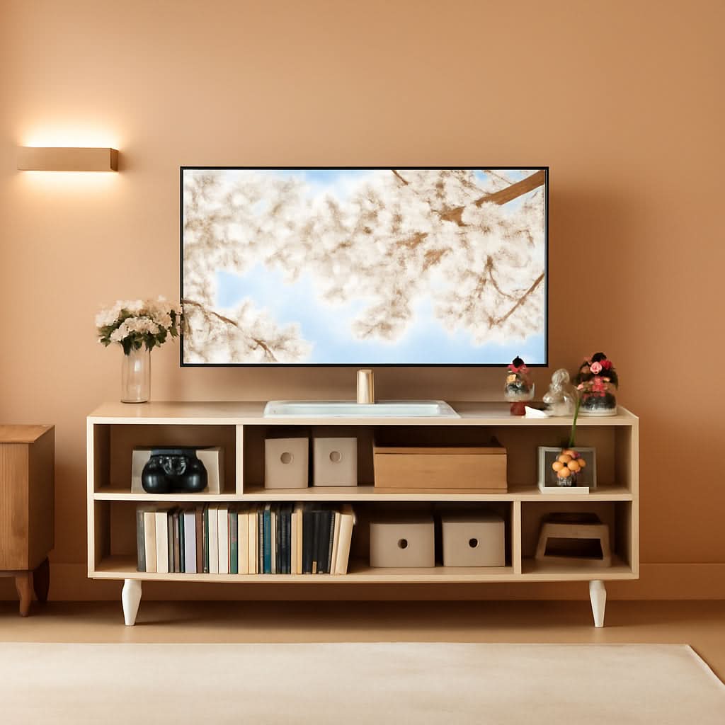 Walnut Finish 65 Inch TV Stand With Storage Cabinet Solutions