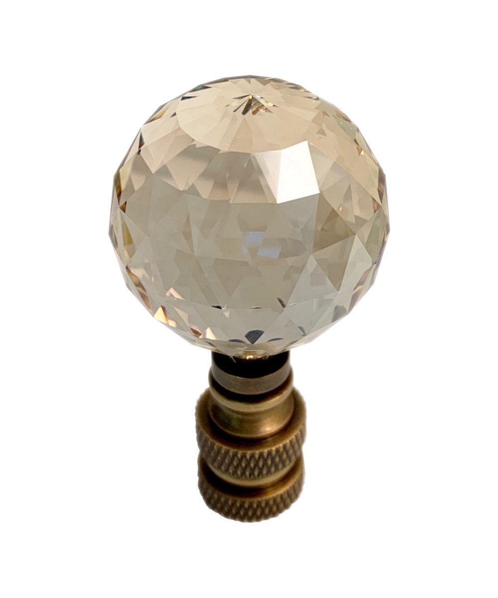 Stephanov Faceted Champagne Crystal Ball Lamp Finial Antique Brass