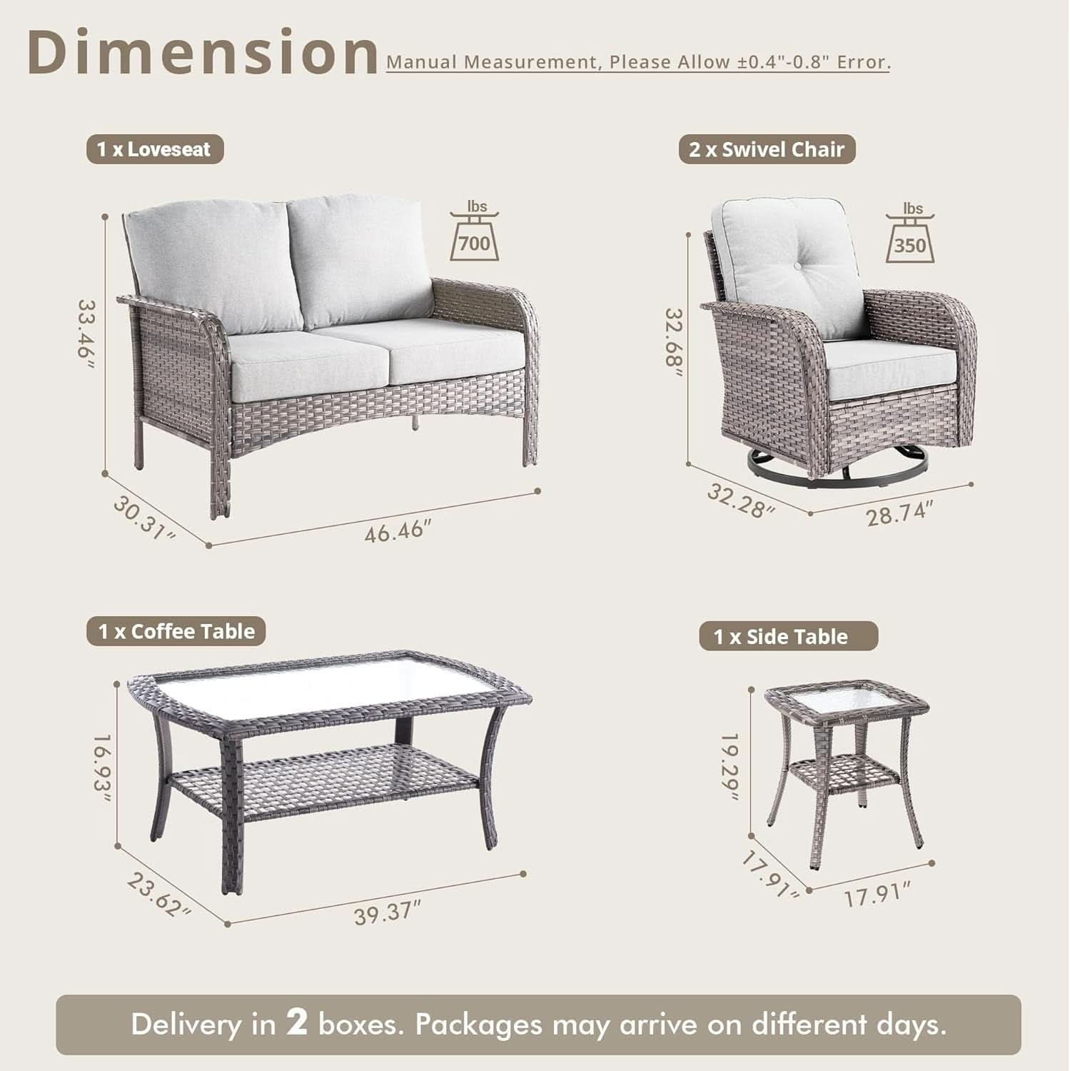 5 Piece Outdoor Patio Furniture Set With Swivel Rocker Chairs Light Gray
