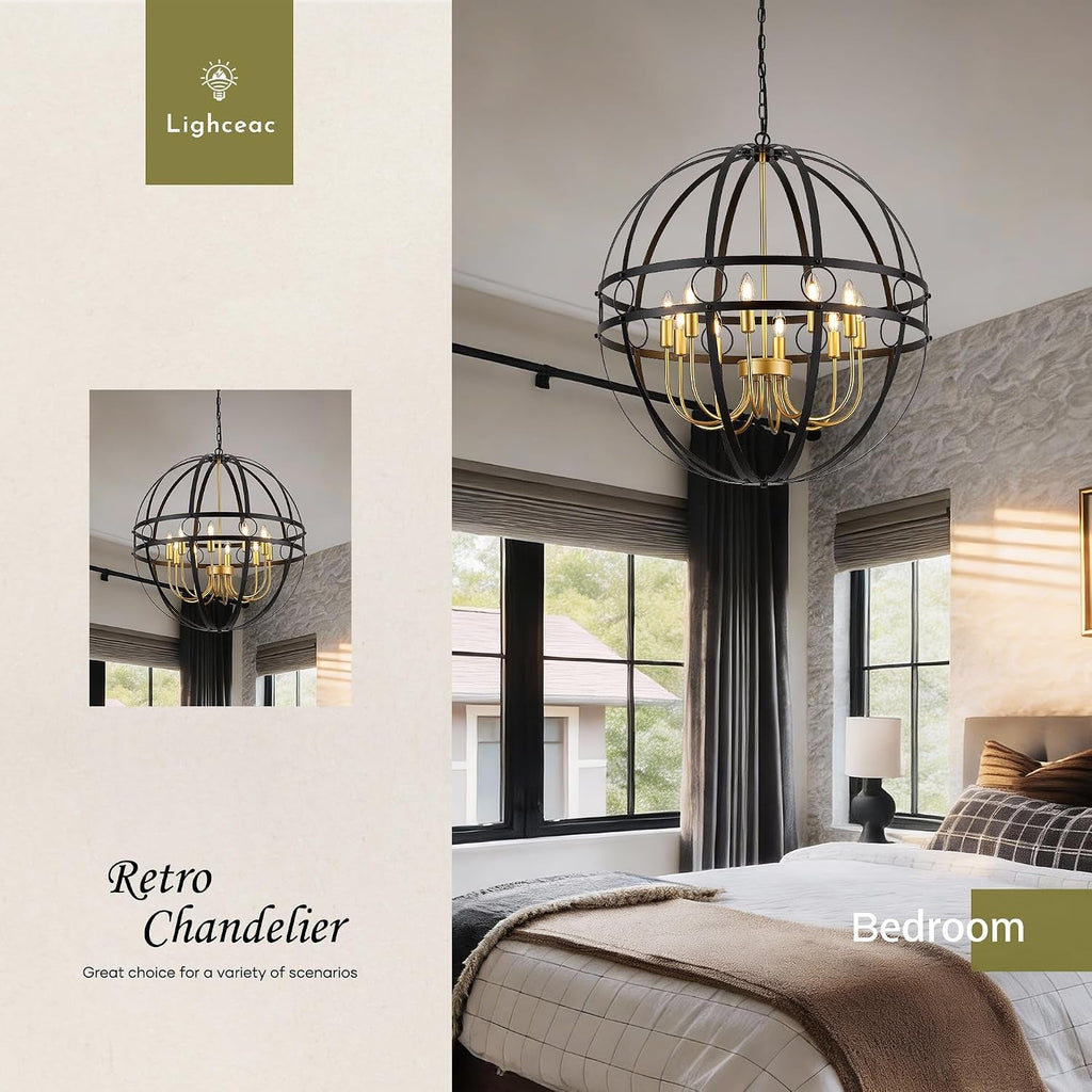 Industrial Black Gold Chandelier Ten Light Pendant